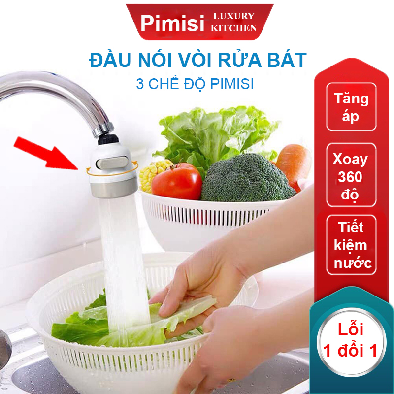 Đầu nối vòi rửa bát tăng áp đa năng 3 chế độ, xoay 360 độ Pimisi sử dụng cho cả vòi nước lavabo chậu rửa mặt và vòi chậu rửa chén bát ren trong và ren ngoài | Hàng chính hãng