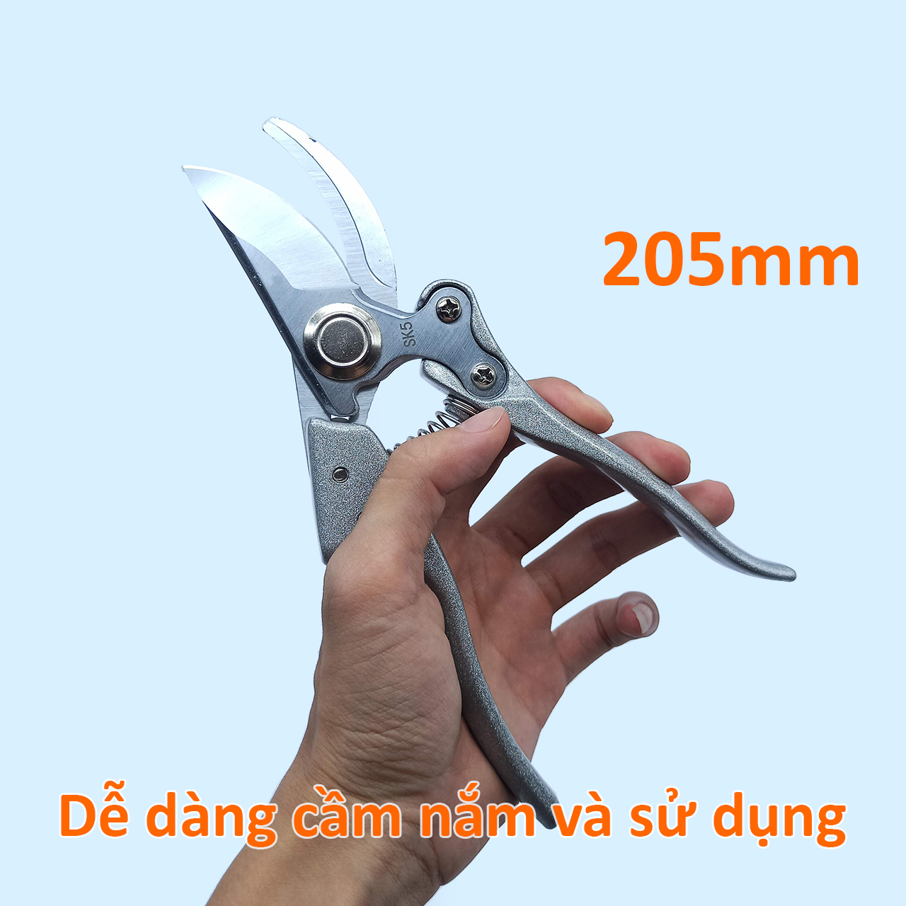 Kéo cắt cành siêu bén CÁN BẠC 205mm có ốc chống bửa to để cắt cành cứng