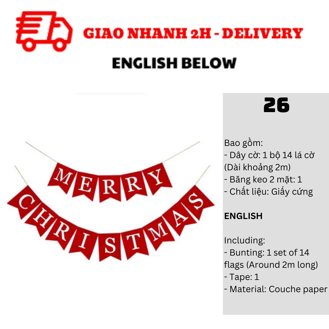 Bộ Dây Cờ Noel Trang Trí Tiệc Nhiều Mẫu - Merry Christmas Bunting DCXM31
