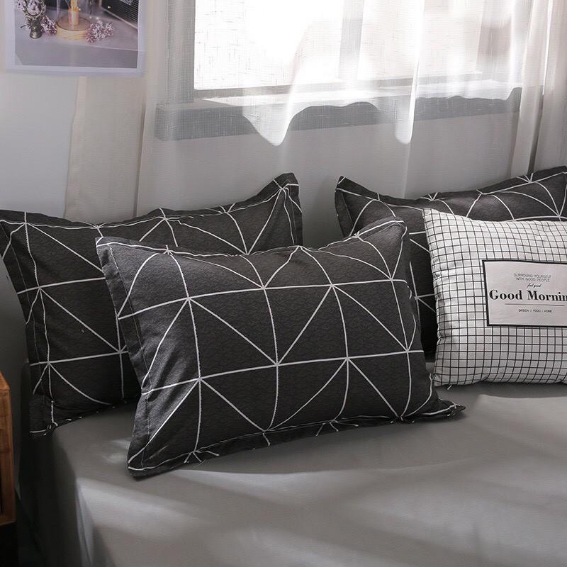 Bộ chăn ga gối Cotton poly M2T bedding, vỏ chăn mền, drap ga giường và 2 vỏ gối - Pl Kẻ bàn cờ