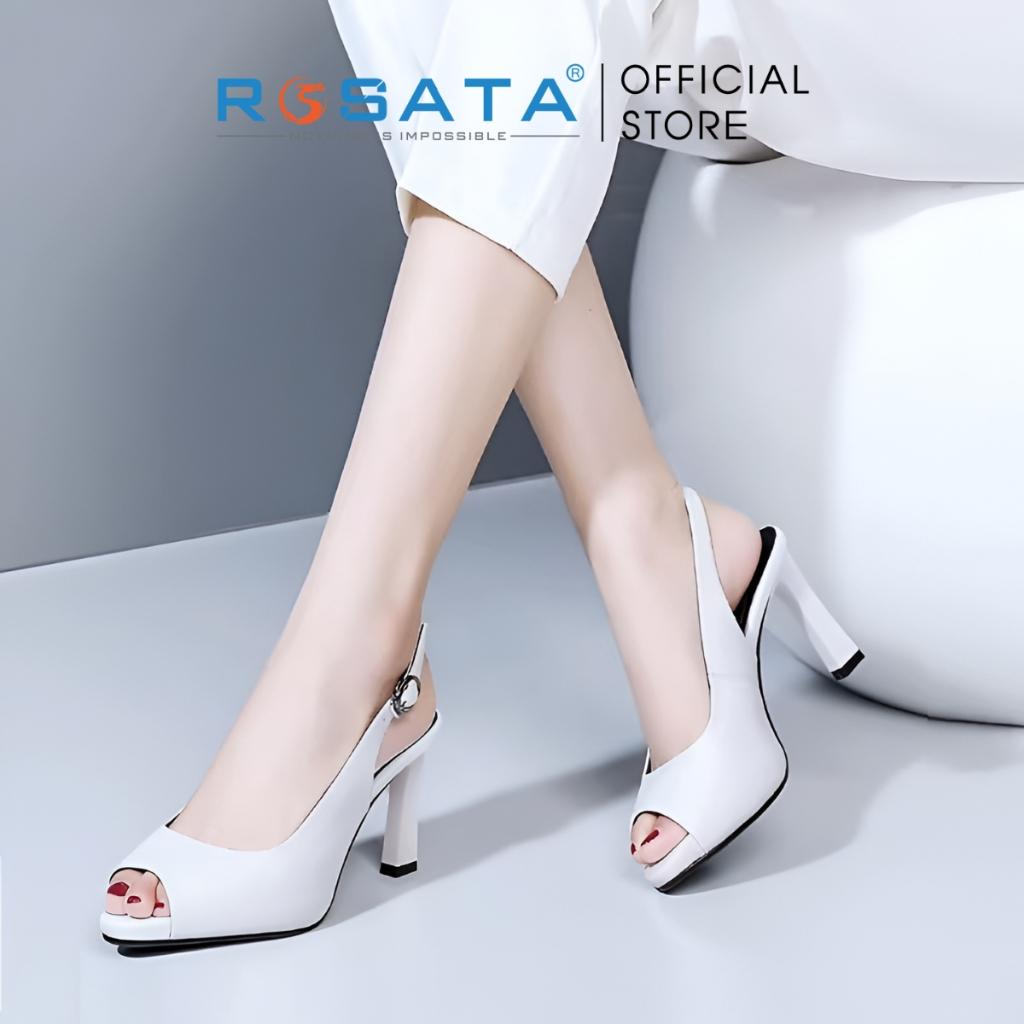Giày cao gót nữ đế vuông 8 phân mũi nhọn hở ngón quai hậu khóa cài ROSATA RO612 ( Bảo Hành 12 Tháng )
