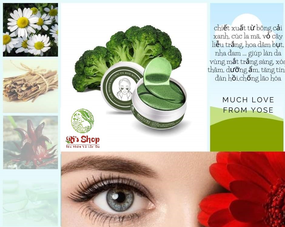 BROCOLI WHITENING EYE MASK (MẶT NẠ MẮT BÔNG CẢI XANH) YOSE - GIẢM QUẦNG THÂM, CHỐNG LẠI LÃO HÓA VÀ OXY HÓA DA, DUY TRÌ LÀM DA KHỎE MẠNH ,GIẢM NẾP NHĂN