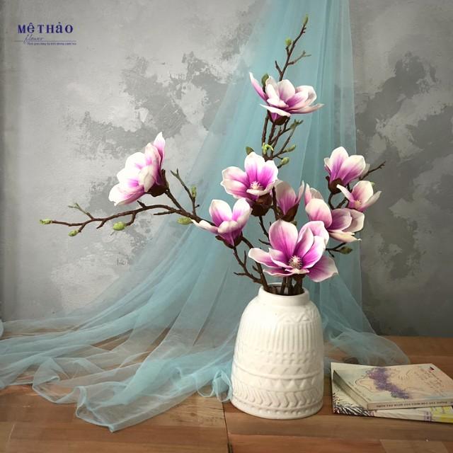 Cành Hoa Mộc Lan Giả Hoa Lụa Cao Cấp Trang Trí Nhà Cửa Cắm Bình Và Lọ Hoa Decor Sang Trọng