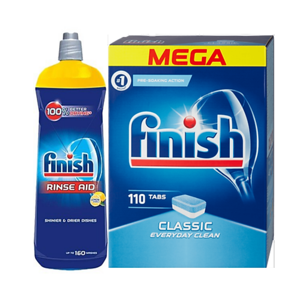 Combo Viên rửa bát Finish 110 viên+Nước làm bóng finish 800ml dùng cho máy rửa bát