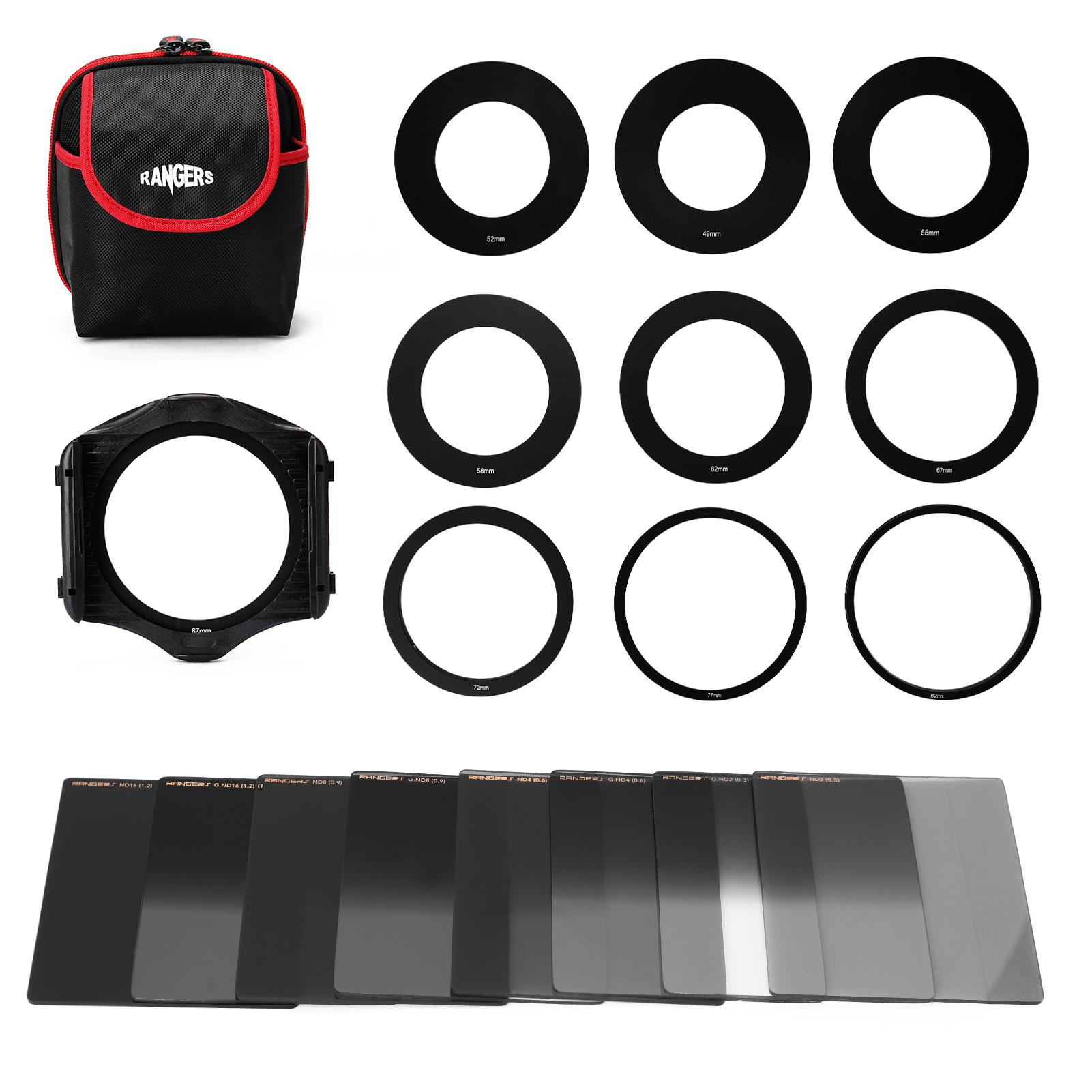 Square Neutral Density Filter Kit ND2+4+8+16 Filter Set with Ring-Adapter and Filter Holder Camera Photography Accessory