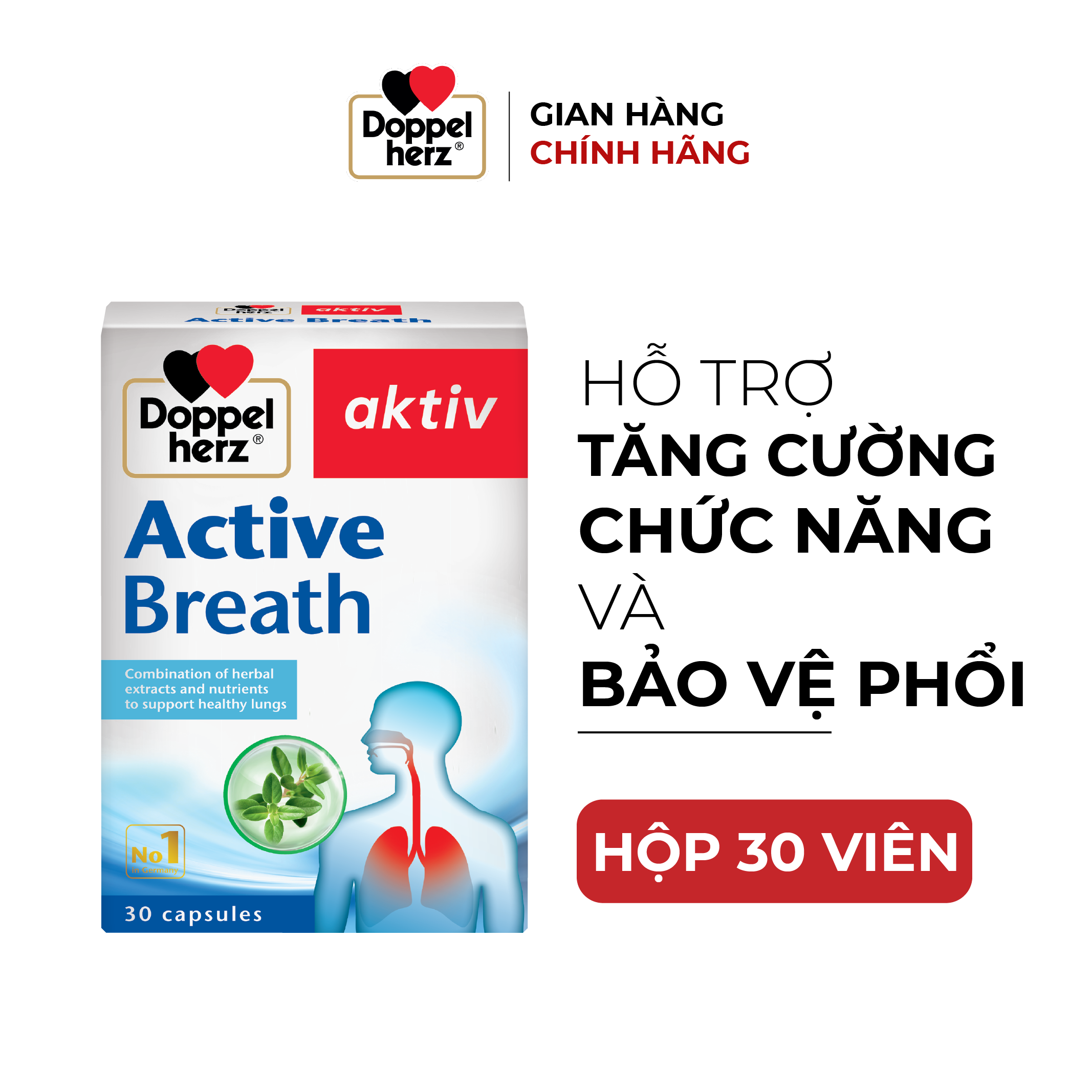 Viên uống bổ phổi Doppelherz Active Breath hỗ trợ tăng cường chức năng và bảo vệ phổi