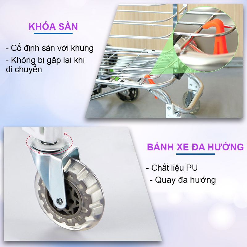 Xe kéo đi chợ Inox 6 bánh leo cầu thang, gấp gọn tiện dụng NIKITA