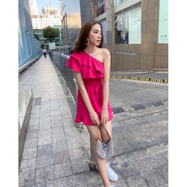 Đầm bèo lệch vai đuôi cá có 4 màu có ảnh thật FREESIZE