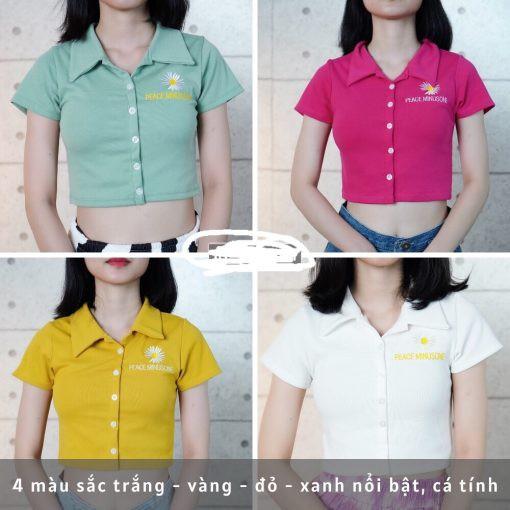 Áo Croptop Polo Kiểu Thêu Hoa Cúc CT15