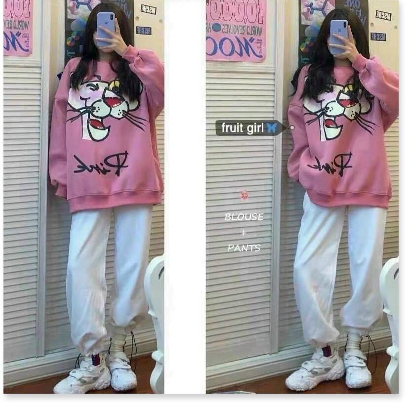 Áo sweater nỉ ngoại CHÚ BÁO HỒNG SIÊU ĐẸP HOT HOT NHẤT 2021 THỜI TRANG LANO STORE