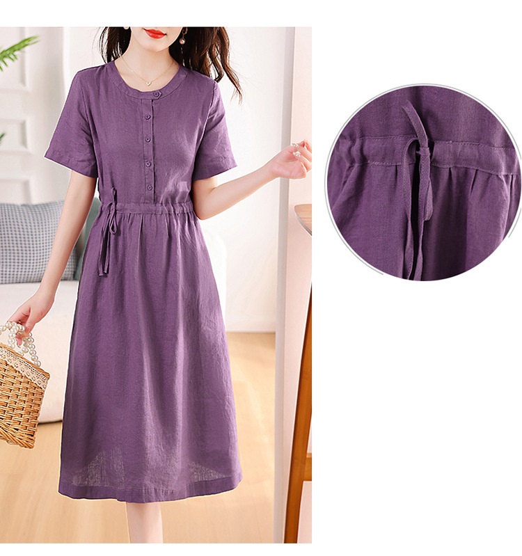 Đầm linen nữ trơn tay ngắn kết hợp phối cúc và rút eo , có nhiều màu dễ mặc đi chơi hay đi làm Da217