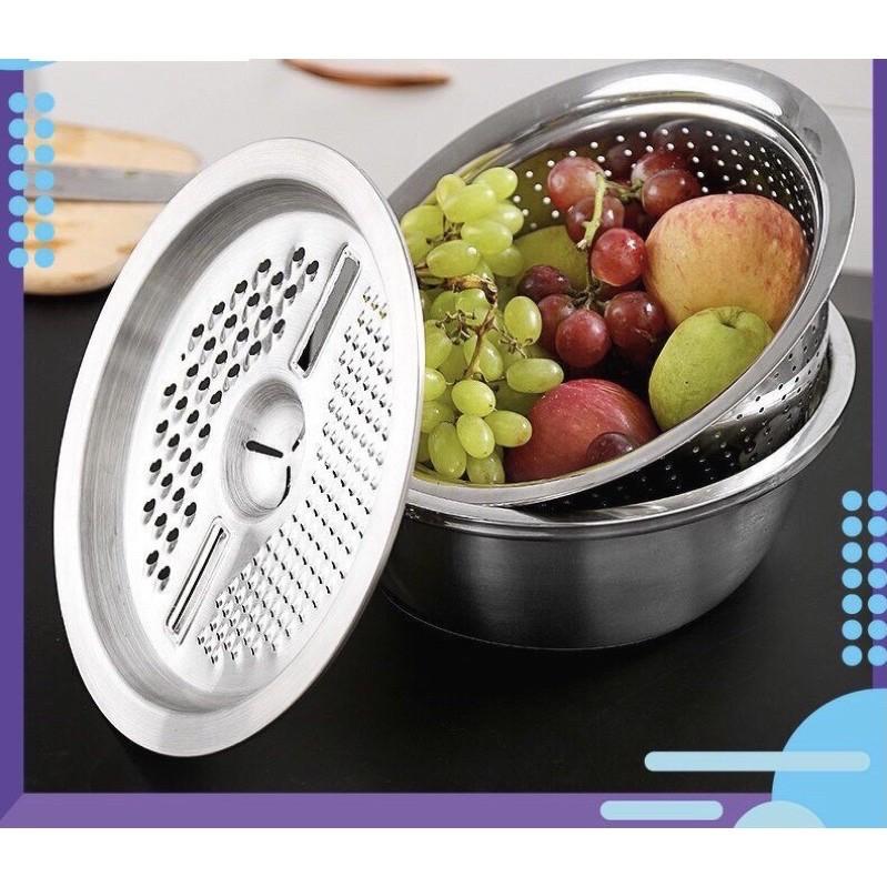 Bộ Rổ Nạo Củ Quả 3 IN 1 Siêu Tiện Ích Nhà Bếp, Rổ Nạo Đa Năng Inox 304 Không Gỉ - MS124
