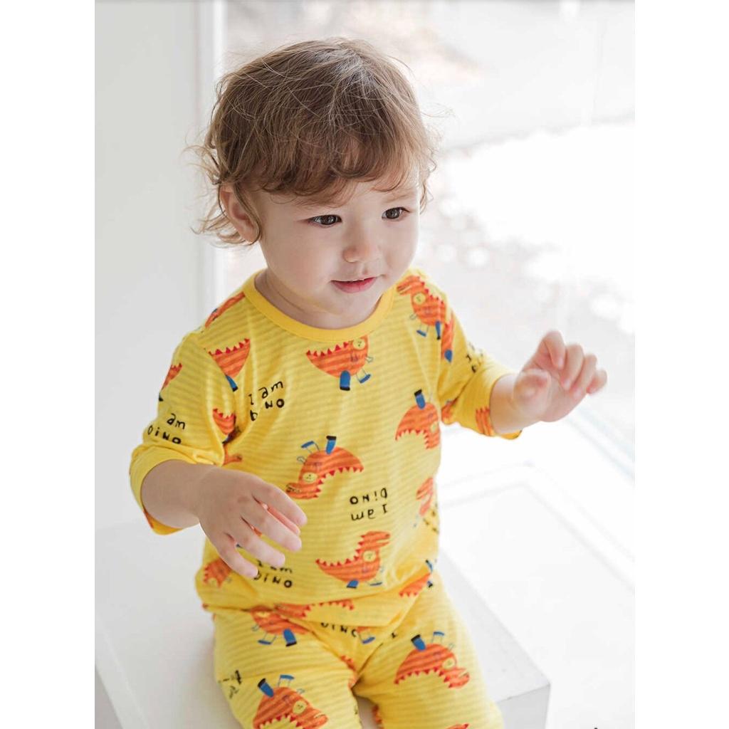 BỘ LỬNG CAO CẤP BÉ TRAI NỘI ĐỊA HÀN, CHẤT COTTON GIẤY ORGANIC, MẪU KHỦNG LONG VÀNG