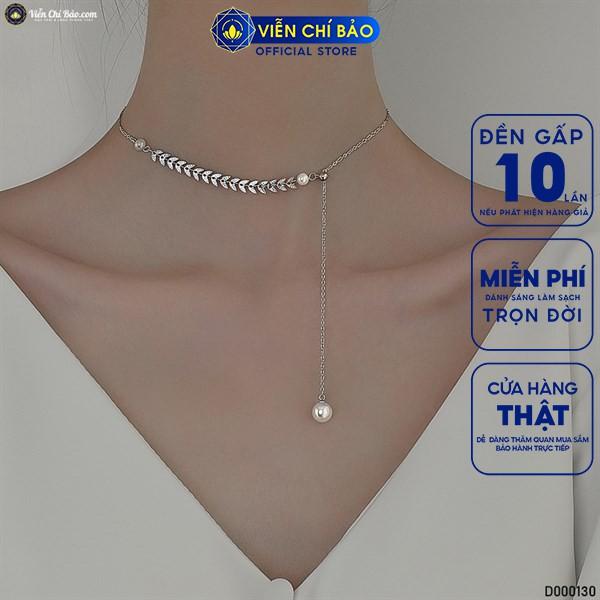 Dây chuyền bạc nữ Dương xỉ hạt châu, vòng cổ nữ Choker bạc 925 thời trang phụ kiện trang sức nữ Viễn Chí Bảo D000130x