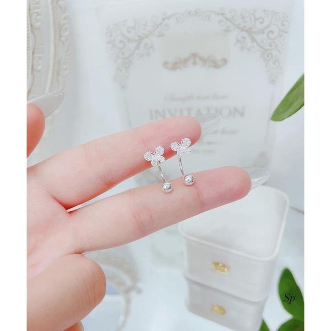 Bông tai dáng cong vặn ren , hoa tai nữ Bạc - Bạc npj