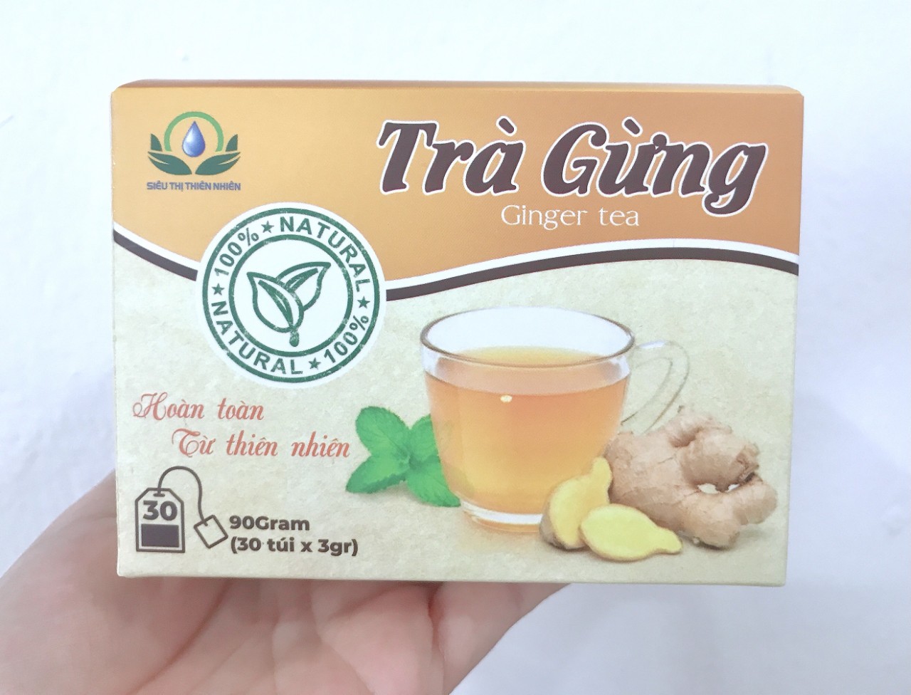 Trà Gừng hộp 30 Túi Lọc x 3gram Siêu Thị Thiên Nhiên, giải cảm, giảm ho, làm ấm cơ thể