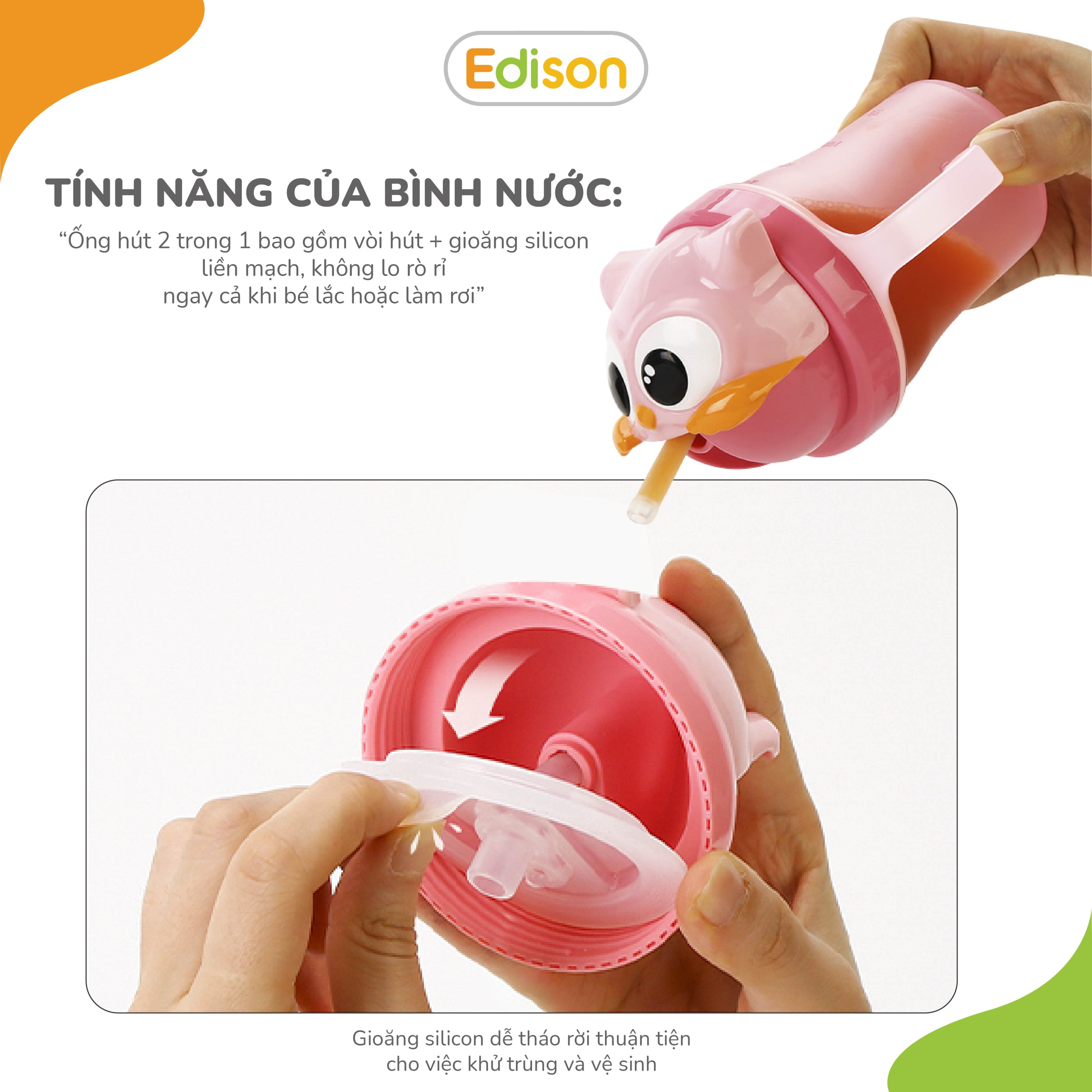 Bình tập uống nước cho bé có ống hút chống sặc Edison nhập khẩu chính hãng Hàn Quốc mã 3314