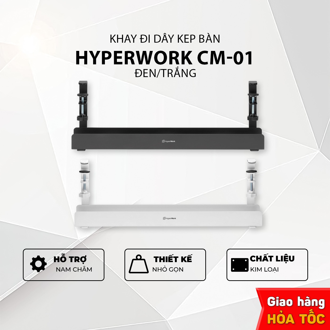 Khay đi dây kẹp bàn HyperWork CM-01 - Nhỏ gọn - Tiết kiệm không gian làm việc - Hàng Chính Hãng