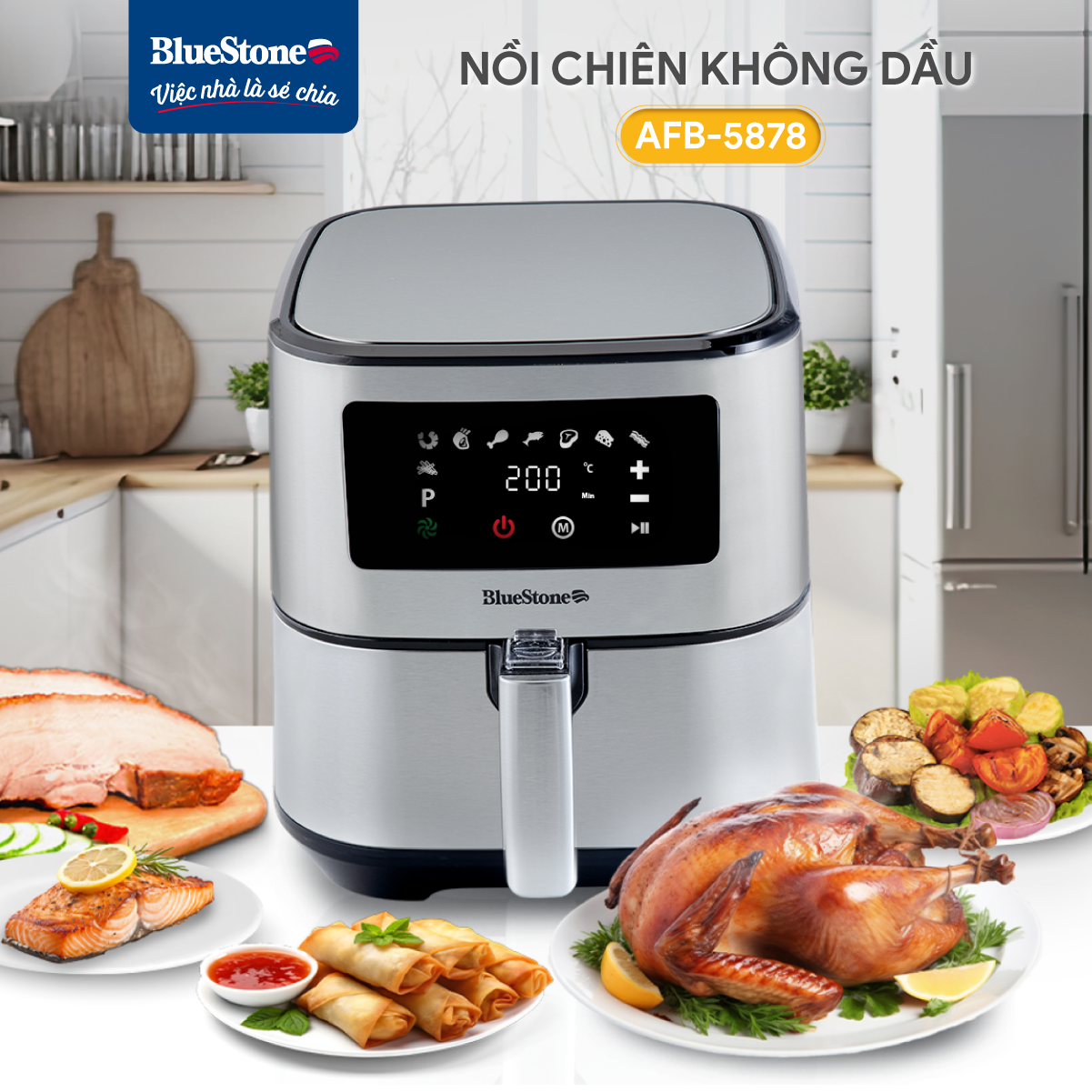 Nồi Chiên Không Dầu BlueStone AFB-5878 5.5 Lít 1700W - Hàng Chính Hãng