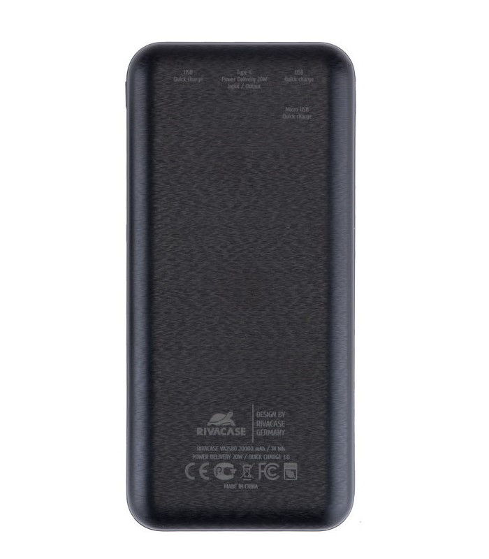 Pin Sạc Dự Phòng Rivacase VA2580 20000mAh (2 x USB-A; 1 x USB-C) QC/PD 20W/LCD - Hàng Chính Hãng