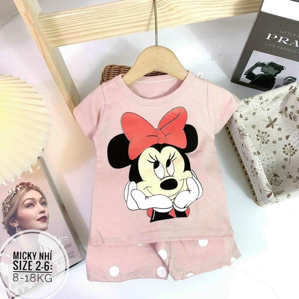 Bộ cộc tay bé gái in hình chuột mickey,gấu bear, thun cotton hàng chính phẩm Cizi.shop