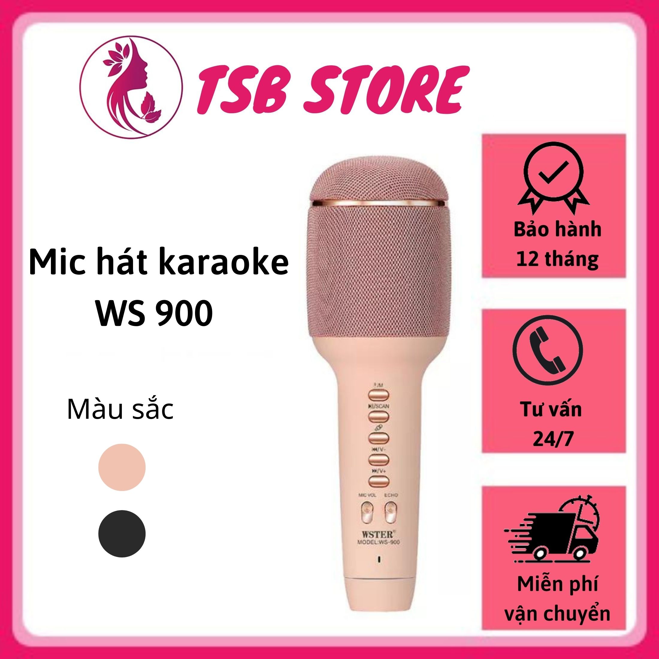 Micro hát karaoke kèm loa bluetooth thế hệ mới WS-900 Mic karaoke không dây bluetooth chuyên nghiệp, chuyển 4 chế độ giọng, pin trâu, thiết kế nhỏ gọn hiện đại - Micro bluetooth đa năng hỗ trợ ghi âm, phát nhạc, phát radio, hỗ trợ TWS kết nối 2 mic