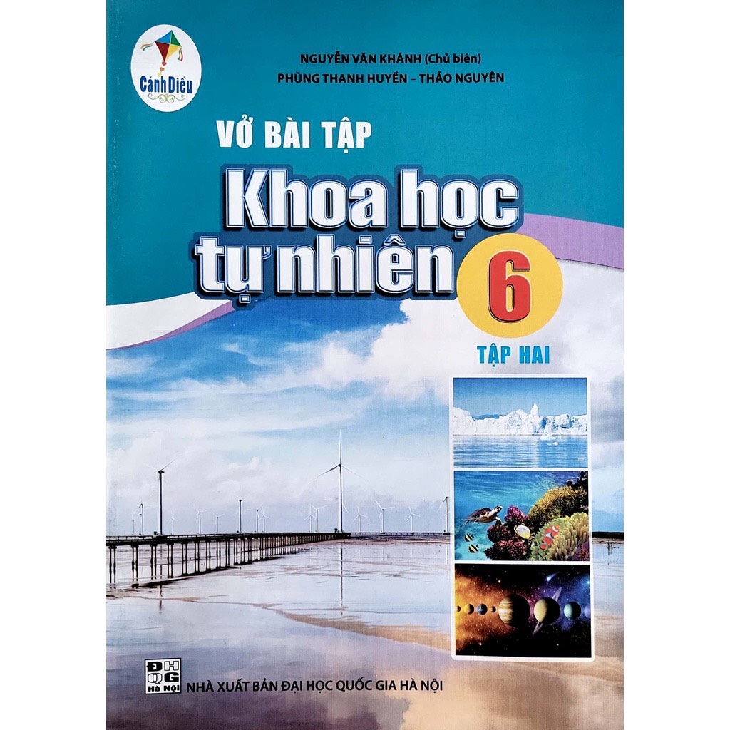 Sách - Vở bài tập khoa học tự nhiên 6 tập 1, tập 2 Cánh diều và 2 tập giấy kiểm tra kẻ ngang vỏ xanh