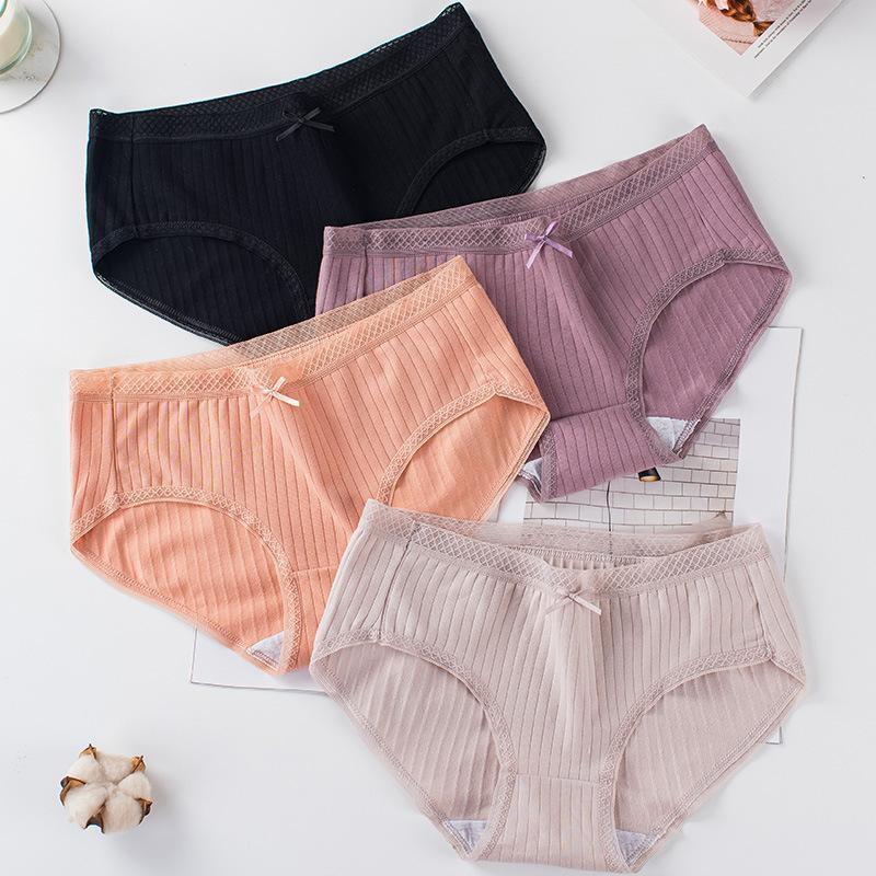 Quần lót nữ, quần cotton tăm gân phối nơ thấm hút mồ hôi Q/C064