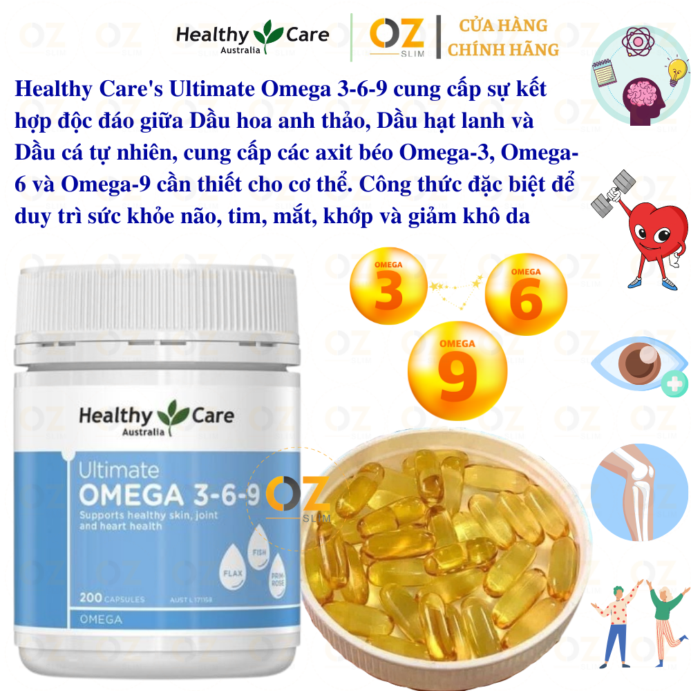 Hình ảnh Omega 3-6-9 Úc Healthy Care Ultimate 1000mg Tạo sức khỏe cho tim, não, khớp, mắt và cải thiện da khô - OZ Slim Store