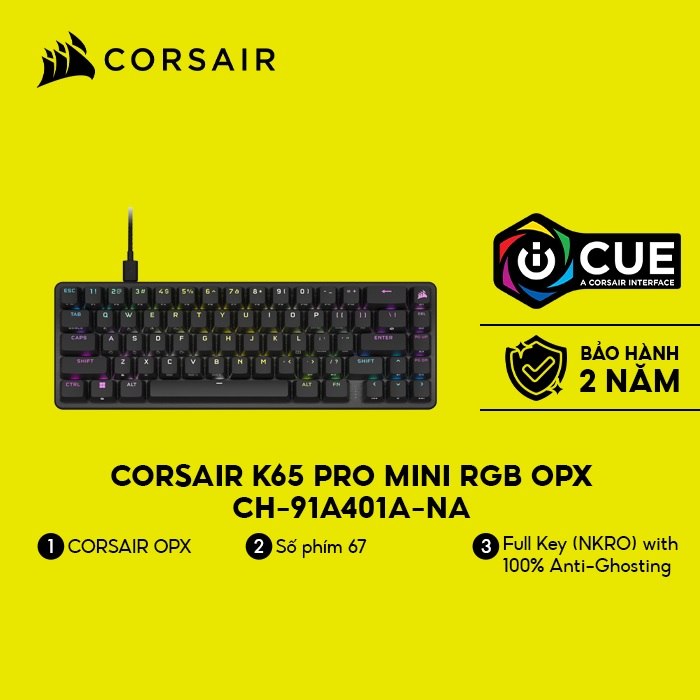 Bàn Phím cơ Corsair K65 PRO MINI RGB OPX - Hàng chính hãng