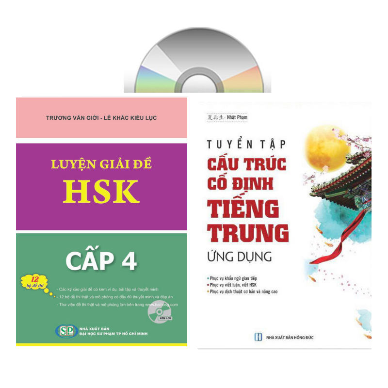 Combo 2 sách Luyện giải đề thi HSK cấp 4 có mp3 nge +Tuyển tập cấu trúc cố định tiếng Trung ứng dụng +DVD tài liệu