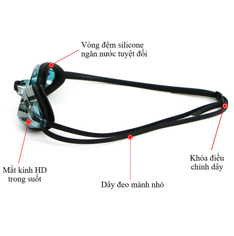 Kính bơi người lớn HAIZID 6300 dây đeo nhỏ, chống sương