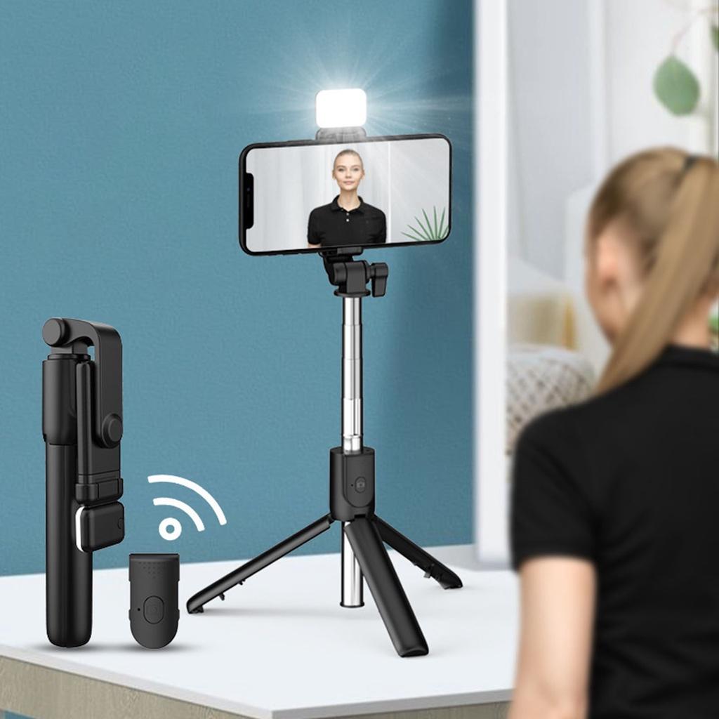 【ky】R1S Selfie Stick Adjustable Multifunctional 3 in 1 Bluetooth-compatible Remote Control Phone Tripod for Video Shooting