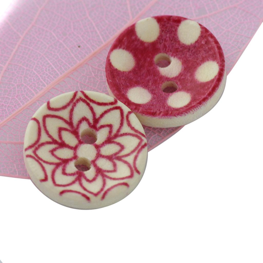 200Pcs 15mm Round Painted Wooden Button Sewing Buttons 2 Holes For Craft