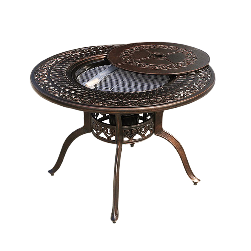 Bộ bàn nướng BBQ ngoài trời 4 ghế Bộ bàn tròn nhôm đúc 1m có bếp than tiện lợi SL TE2011-106A / CC2016-A – Nội thất CAPTA