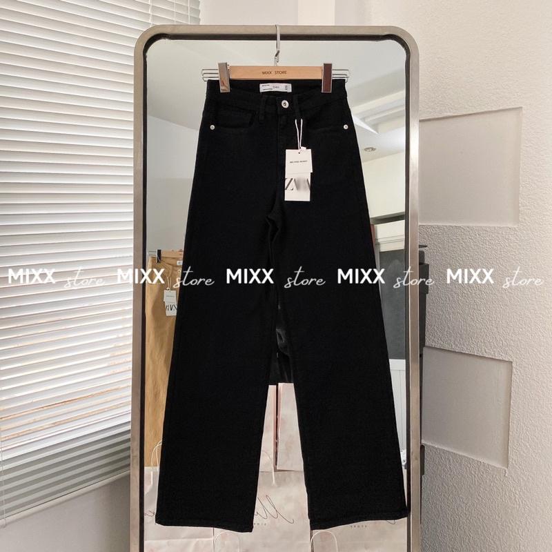 Quần Jean nữ ống suông lưng cao chất dày dặn co giãn thoải mái phom tôn dáng chiều dài 95cm