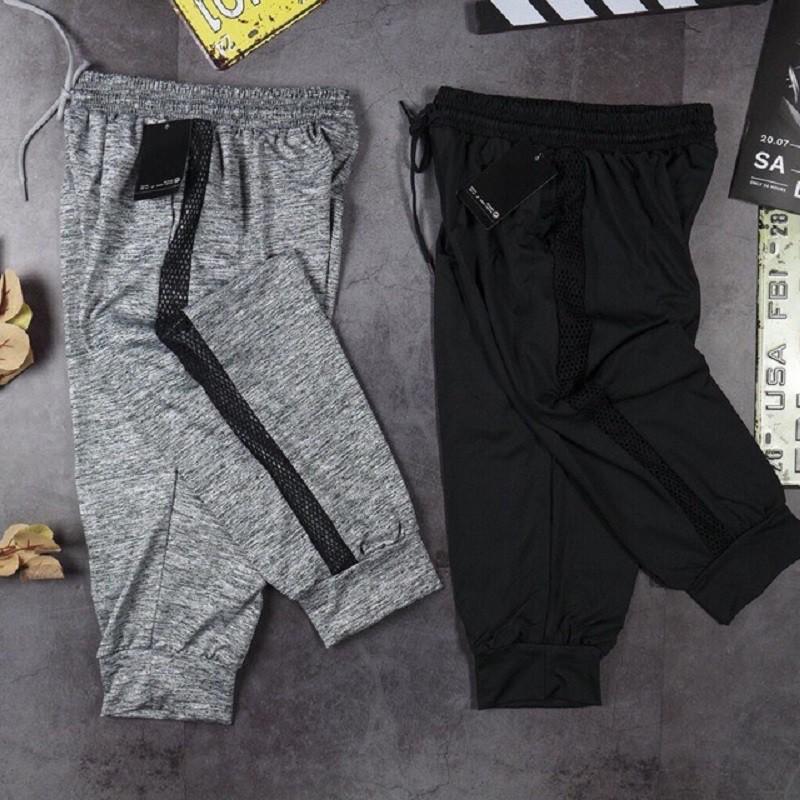 Quần jogger nữ lửng phối lưới hot trend (có 2 màu đen và xám)