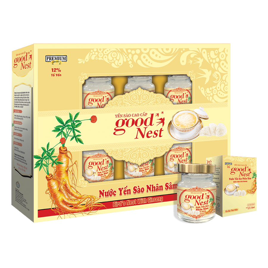 Nước Yến Sào Cao Cấp Good Nest Nhân Sâm (6 Lọ x 70 ml) 18% yến