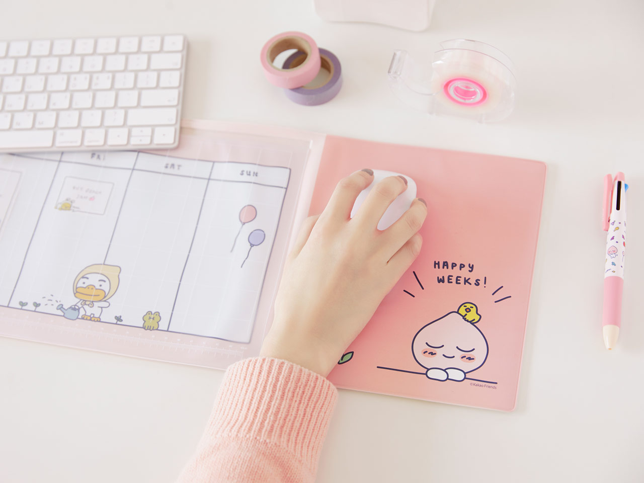 Tấm Lót Bàn Làm Việc Pink KAKAO FRIENDS - Hàng chính hãng