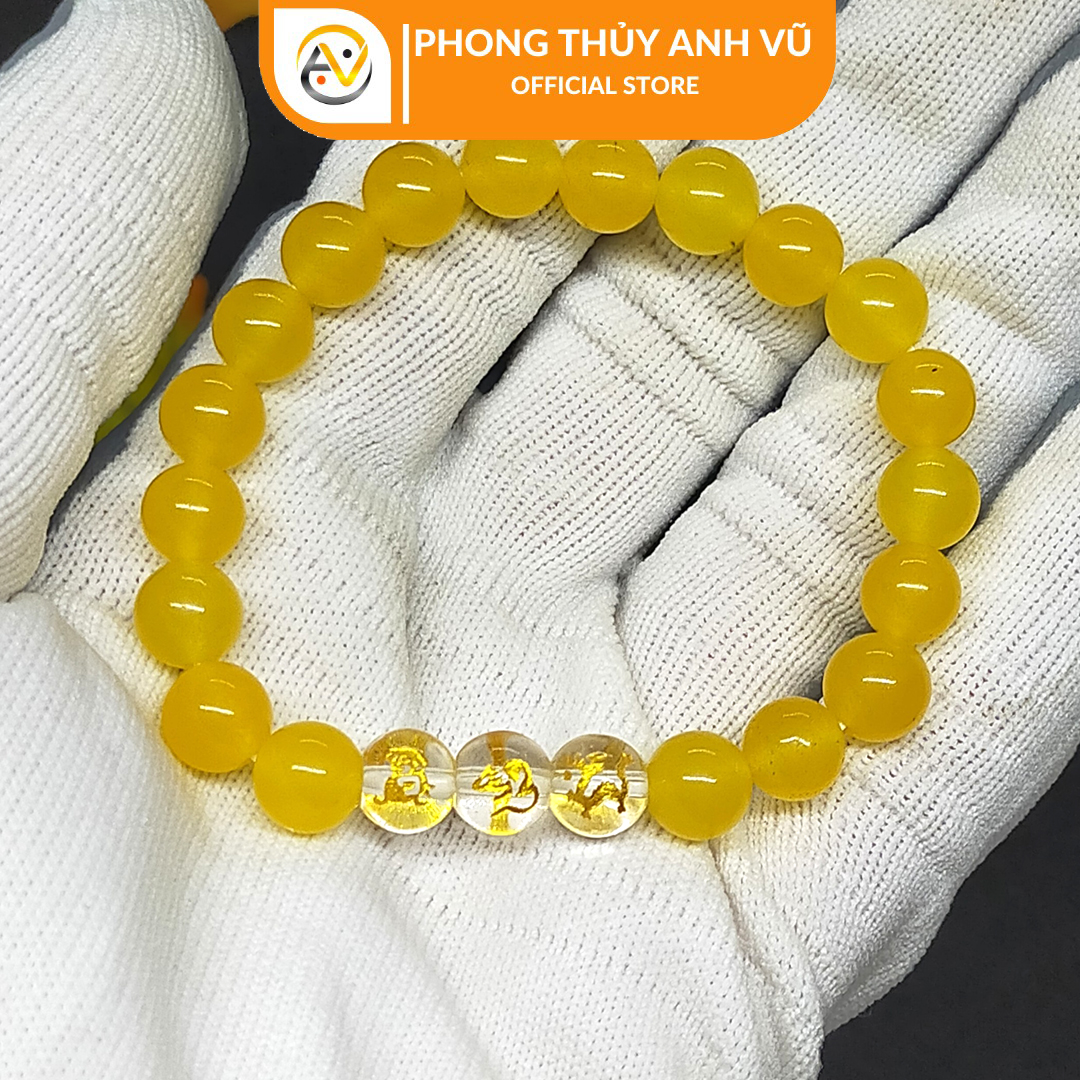Vòng tay 12 con giáp tam hợp thân tý thìn - chất liệu mã não vàng tự nhiên - size 8 10ly - may mắn tài lộc - Vòng Tam Hợp Anh Vũ