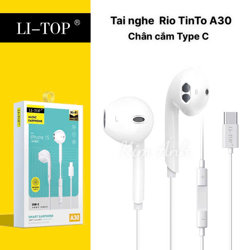 Tai nghe Rio Tinto Lip-Top A30 chân cắm Type C, check QR tra hàng chính hãng, có Micro và nút nhận cuộc gọi