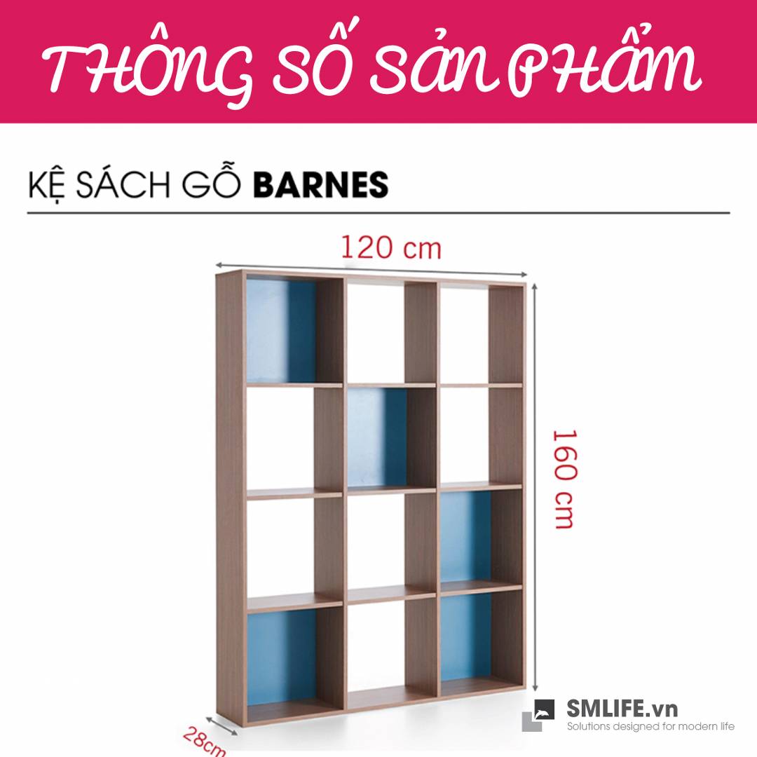 Hình ảnh Giá sách bằng gỗ kết cấu chắc chắn SMLIFE Barnes