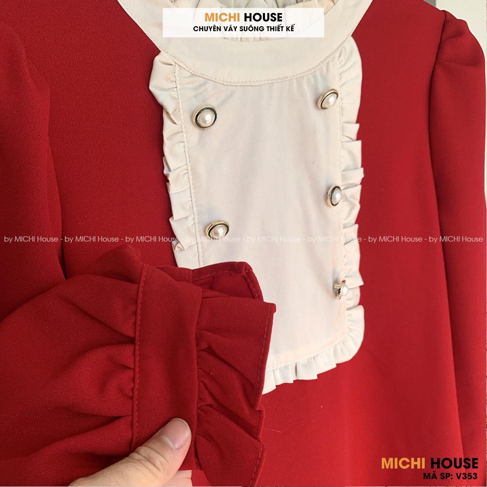 Đầm Suông Đỏ Ngực Bèo Cổ Tròn Nhúm MICHI House V353 Váy Xuông Thiết Kế