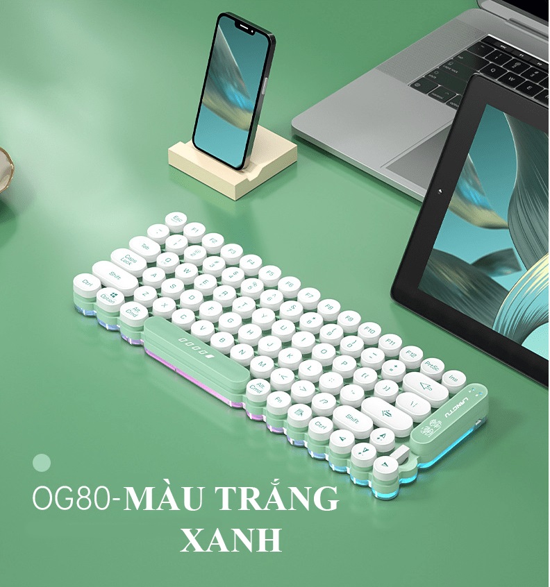 Bàn phím Bluetooth không dây LANGTU OG80 nút tròn thiết kế độc lạ có đèn led viền RGB - JL- HÀNG CHÍNH HÃNG