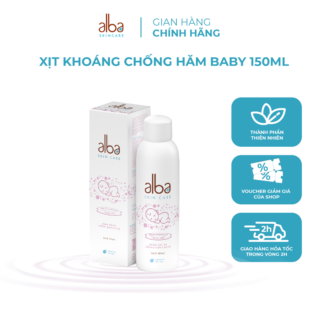 Xịt khoáng trẻ em Alba Skin Care - Chống hăm khô rôm sẩy do bỉm giúp da bé mịn màng - An toàn không gây kích ứng 150ml