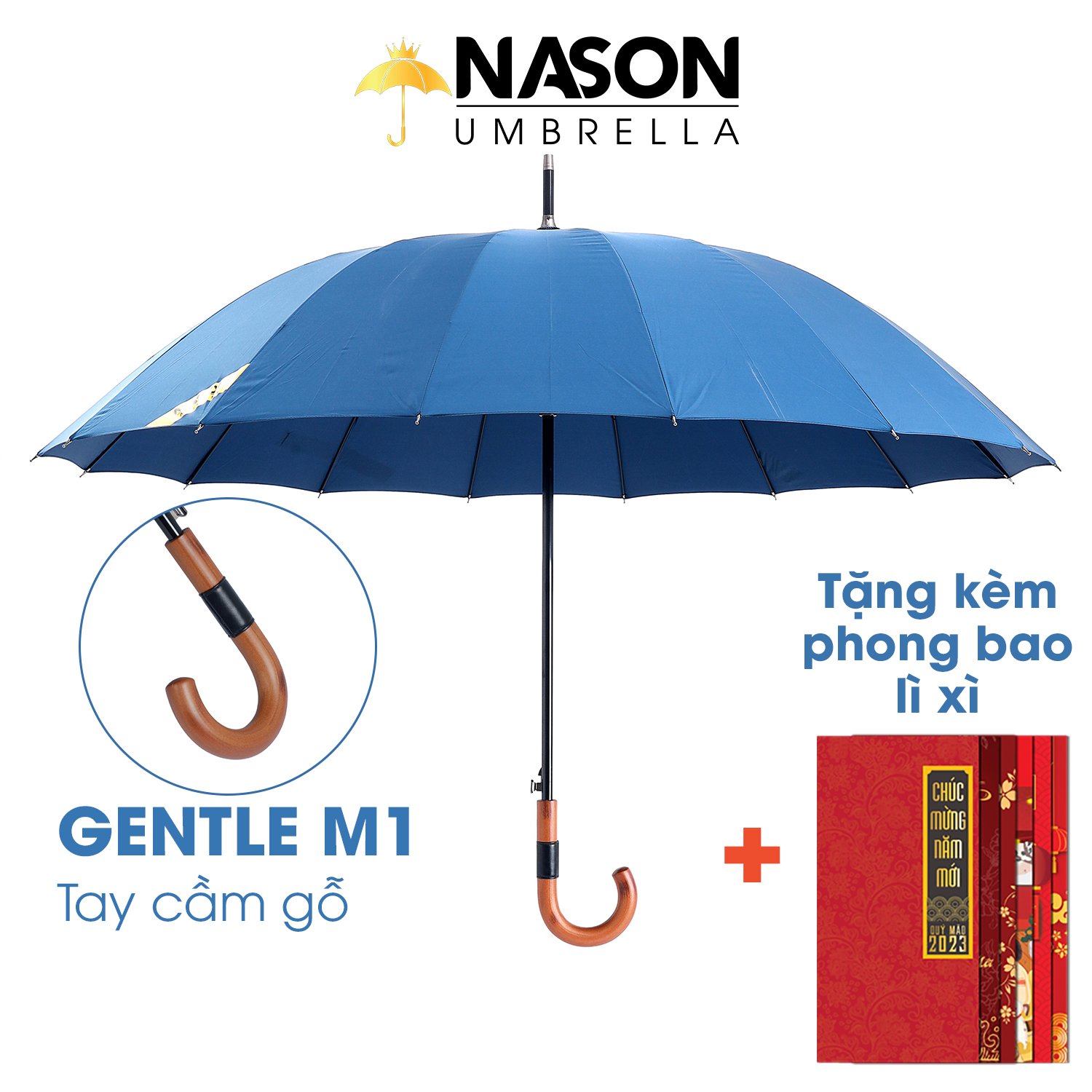 Ô thẳng cao cấp lịch lãm Nason Umbrella Gentle-M1 tay cầm gỗ sang trọng Vải siêu chống thấm vượt trội