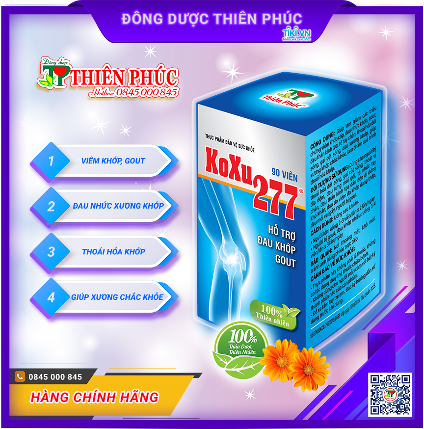 KOXU 277 (Hộp 90 viên) – HỖ TRỢ ĐIỀU TRỊ BỆNH VIÊM KHỚP GOUT  – Sản Phẩm Của Công Ty Đông Dược Thiên Phúc