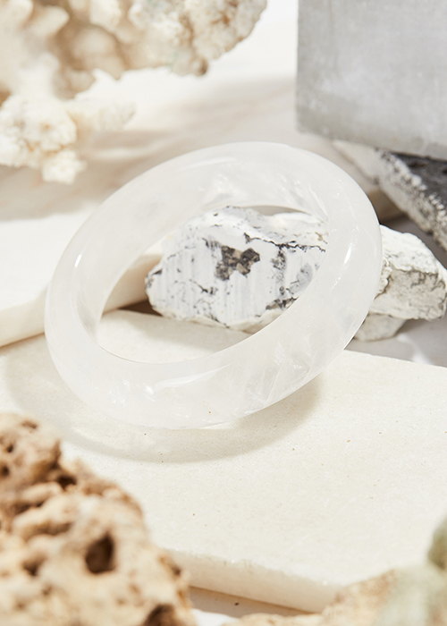 Vòng tay đá thạch anh ưu linh trắng bản hẹ 12mm mệnh kim thủy - Ngọc Quý Gemstones