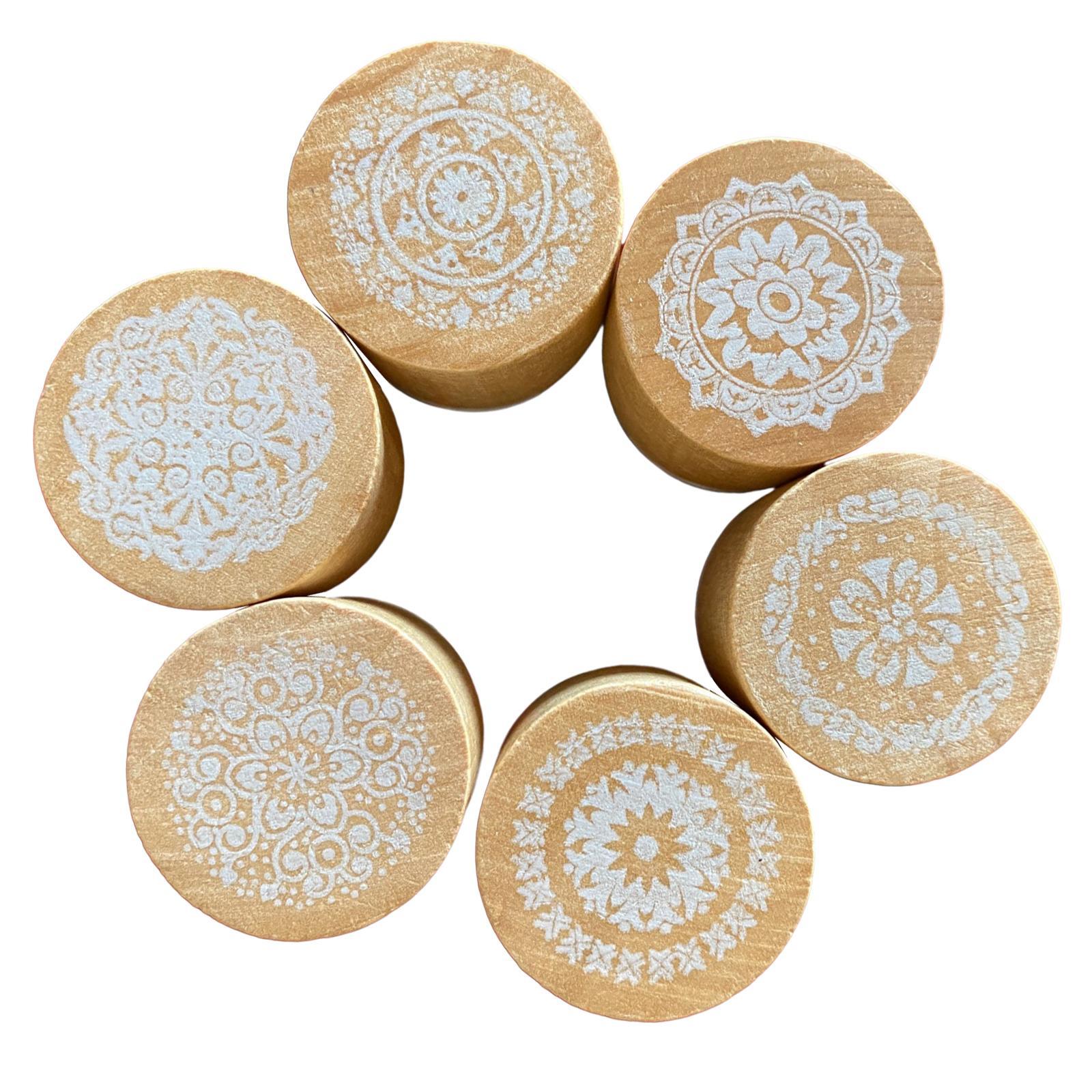 6Pcs Wooden Stamp Decorative Stamp English Rubber Stamp Set Circular Wooden Rubber Stamp Durable for Card Making Wooden Retro Pattern Stamp