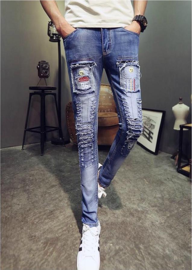Quần jeans rách chắp vá 96 Mã: ND0941 - XANH NHẠT